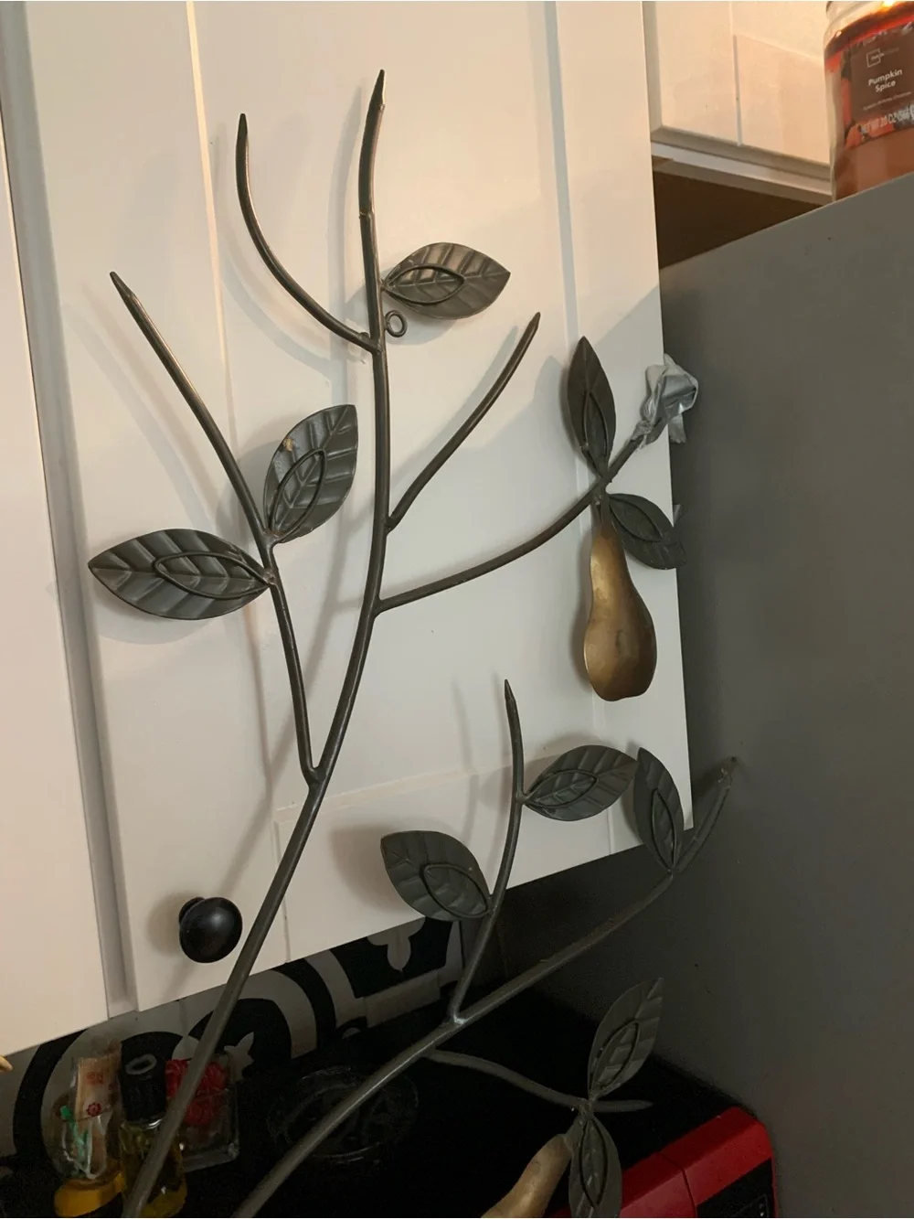 Metal Branch Wall Art with Gold Birds and Pears